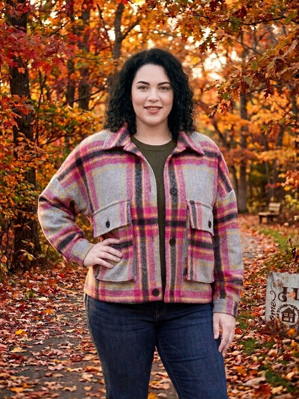 SO Pink and Gray Plaid Utility Shacket